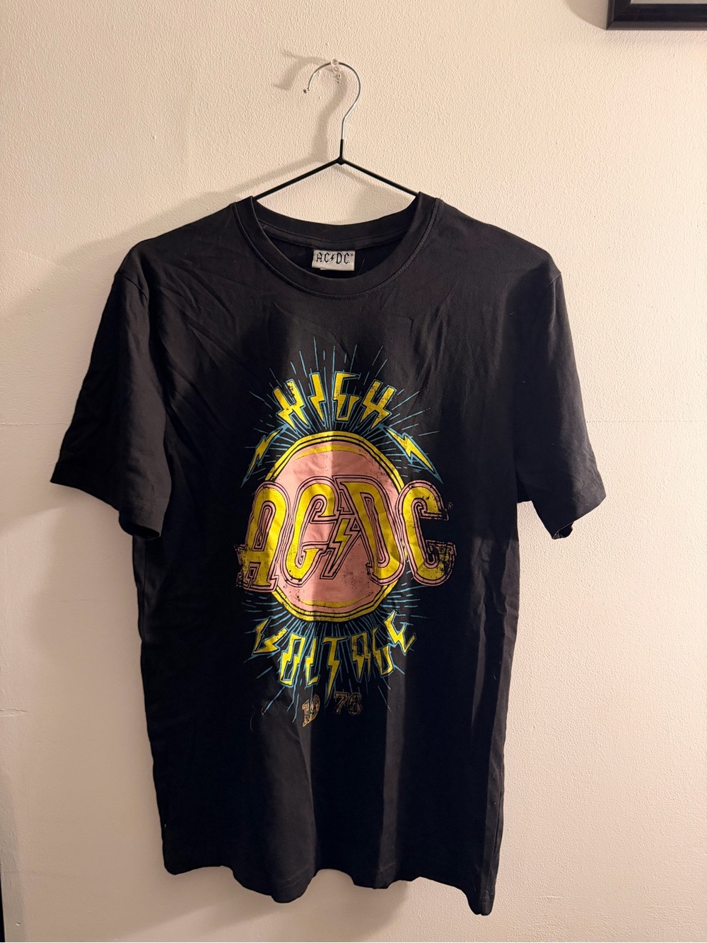 AC/DC Black Tee with Yellow and Pink Graphic